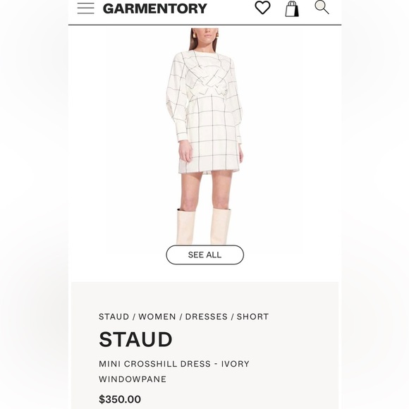 STAUD Cream And Black Windowpane Crosshill Mini Dress - Picture 12 of 14